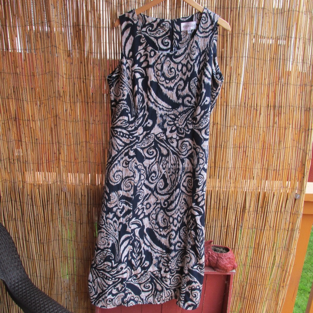 Studio I Sz 14 Sleeveless Dress Blue, White, Tan